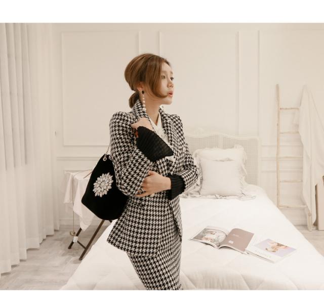 Houndstooth phù hợp với áo khoác nữ 2018 thu đông mới đồ mặc nhà