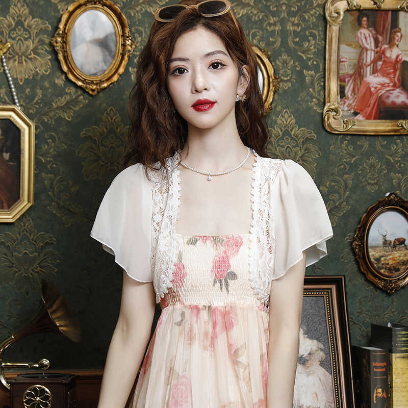 Short Summer Shawl with Suspenders, Versatile Lace Cardigan, Thin Sun Protection Jacket for Women