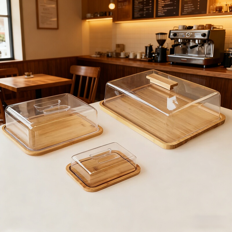 Highly Transparent Acrylic Display Plastic Dust-Proof Cake Cover Fruit Snack Pastry Tray Cover Rectangular Flat Lid