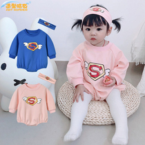 Baby clothes spring piece romper 1 years old baby Superman printing bao pi yi long sleeve 2 children wai chu fu autumn