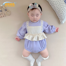 Комбинезон, Ползунки, Боди 婴儿春秋套装假两件三角爬服包屁衣连帽可爱新生儿连体衣长袖哈衣