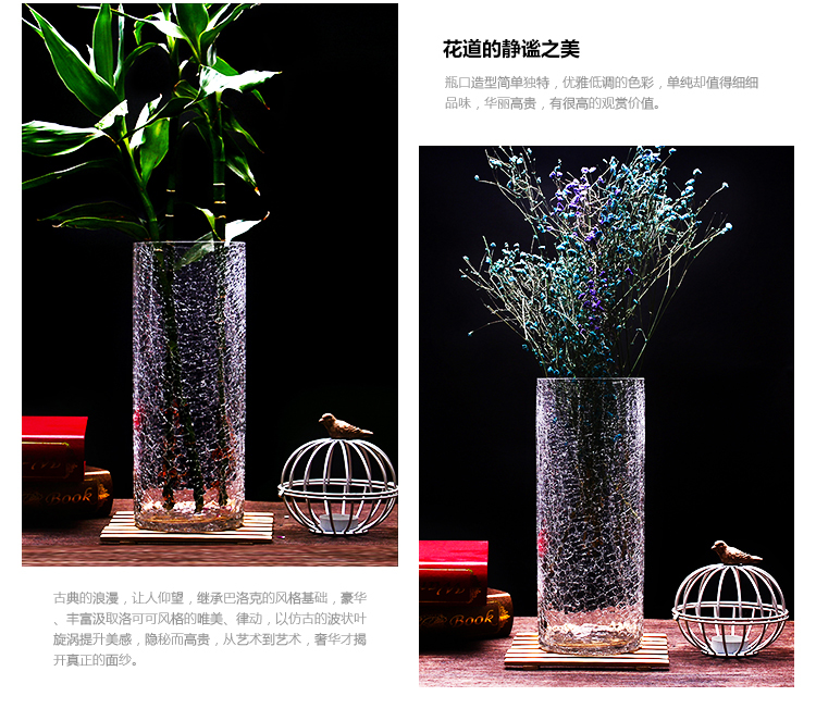 Hoa bình thủy tinh pha lê trang trí hoa sắp xếp nước văn hóa phong phú tre lily hoa khô mô phỏng băng crack lily bình - Vase / Bồn hoa & Kệ chậu treo ban công