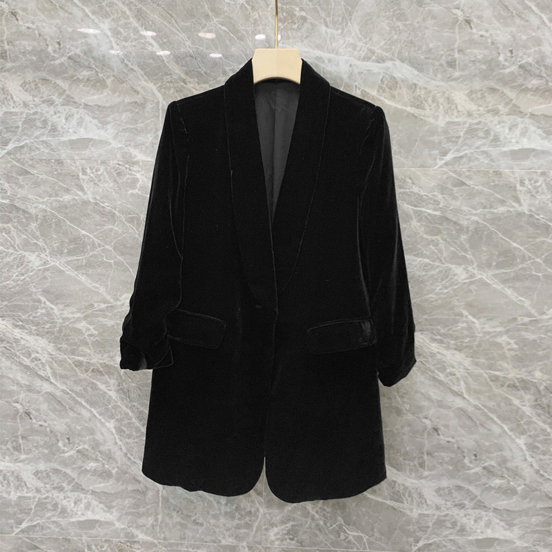 2022 Spring and Autumn new Han edition of English wind black lumbar high - level gold velvet suit female suit