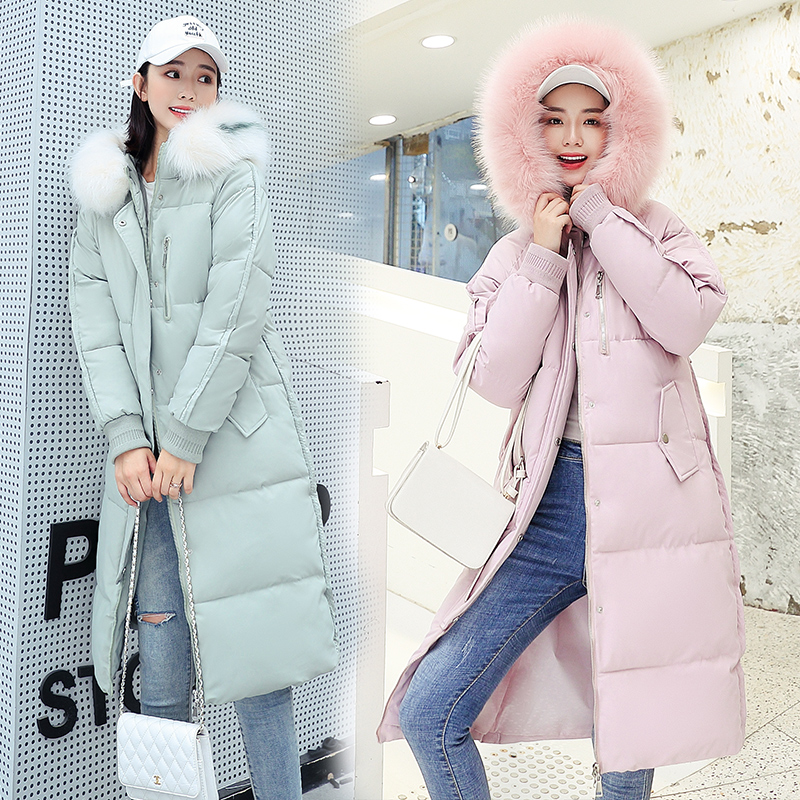 2019大码冬装韩版加厚棉服女中长款宽松大毛领过膝棉衣保暖外套潮