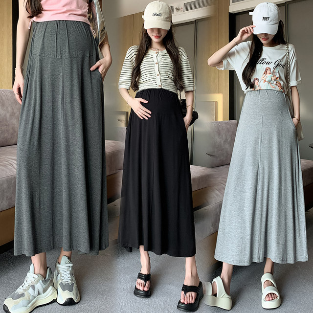 ສິ້ນແມ່ທ້ອງ summer outerwear Modal ທ້ອງ skirt ວ່າງຂະຫນາດໃຫຍ່ casual skirt summer ຖືພາ A-line skirt