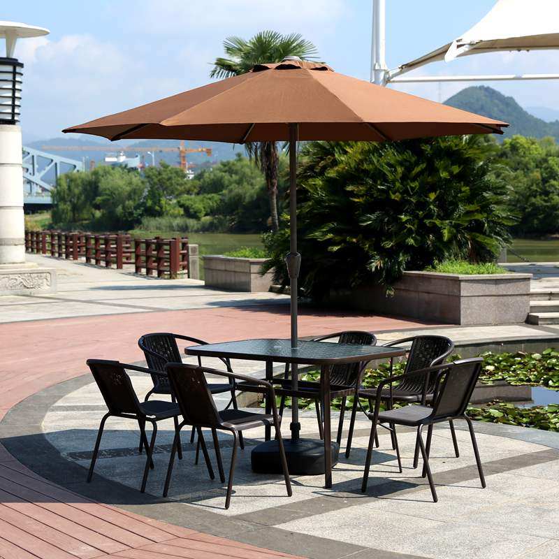 Outdoor patio waterproof outdoor leisure balcony drinking tea net red small table and chairs garden chrattan stall with umbrella furniture