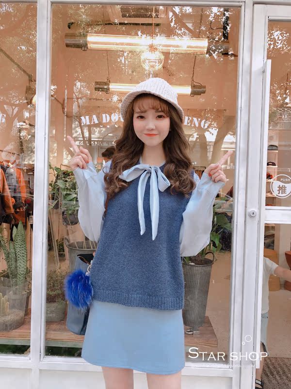 Áo vest cotton màu nữ hoang dã buông lỏng đan áo len mỏng tay không cổ tròn cổ áo vest nữ shop thời trang nữ