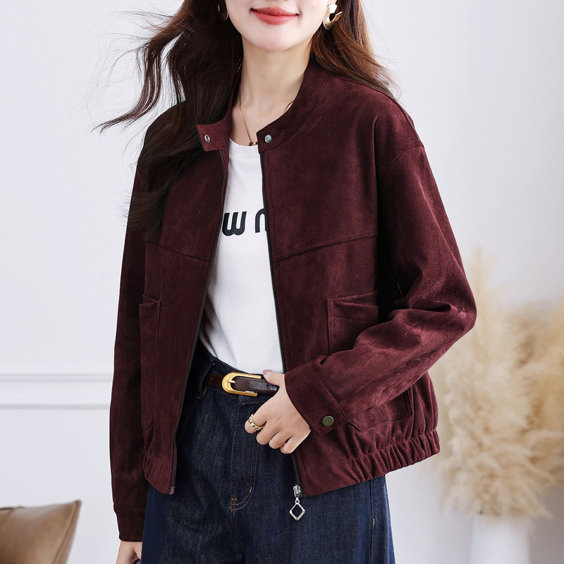Woodpecker Suede Short Jacket for Women 2026 Spring and Autumn New Fashion Slim Fit Short Coat for Petite Women