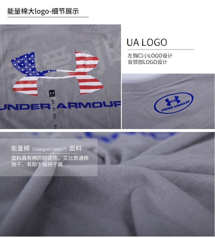 Ua An Dema ngắn tay nam mùa hè tập thể dục chạy năng lượng lỏng lẻo cotton khô nhanh logo lớn thể thao t-shirt thoáng khí áo tank top gym