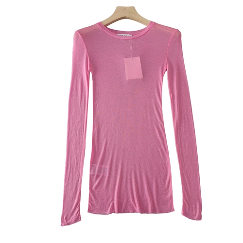 Легкий и тонкий эластичный приталенный лонгслив, приятный телу цветной свитер, круглый воротник