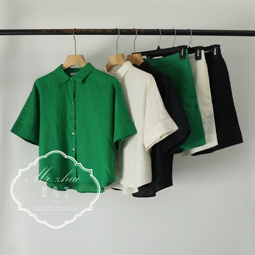 Освежающий комплект, рубашка, шорты, штаны, высокая талия, свободный прямой крой