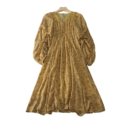 Шифоновый ретро элегантный длинный корсет, лонгслив, шифоновый с принтом, средней длины