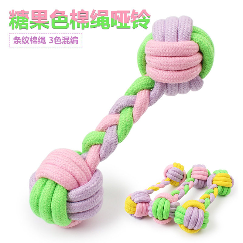 Dog Toy Teddy Bichon Dog Training Candy Color Cotton Rope Woven Dumbbell Cotton Rope Play Pet Woven Pet Dog Toy