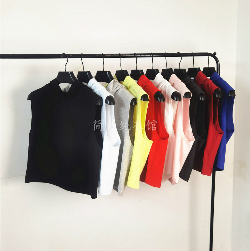 Summer New Style Black Hooded Vest for Women, Pure Cotton, Loose Fit, Outerwear, Sleeveless T-Shirt, Fitness Short Top, Cover-Up Shirt