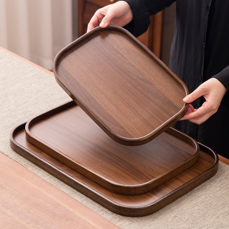 Bamboo Wooden Tray for Home Use, Tea Set, Water Cup Storage Tray, Rectangular Barbecue Dining Store Candy Small Serving Tray