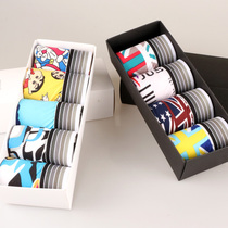 Lin bend cartoon les handsome T pure cotton trend personality flat angle underwear four corners neutral mens underpants boxed