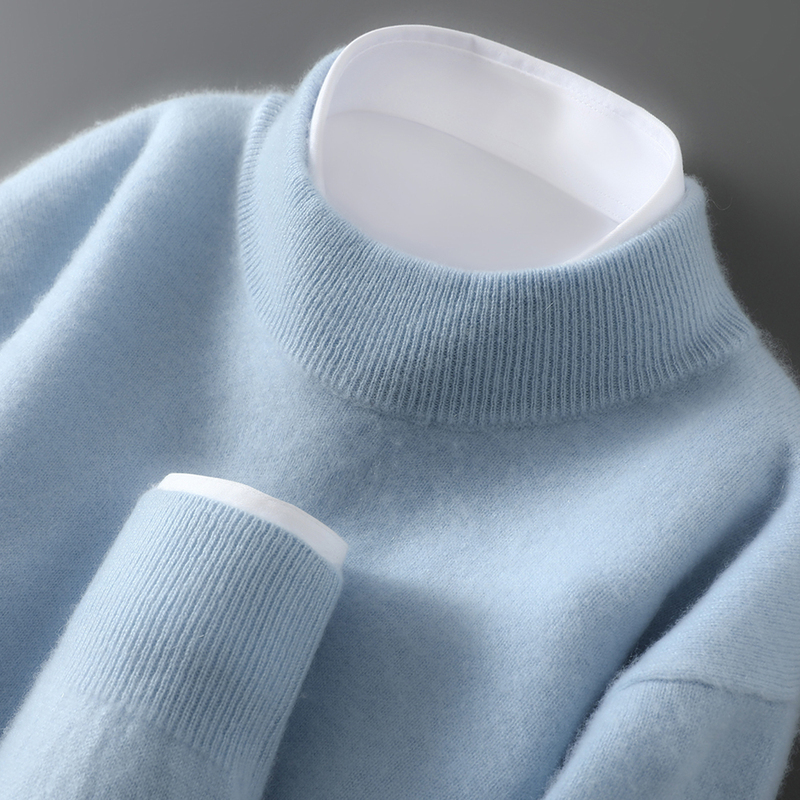 New Autumn and Winter 100% Pure Wool Sweater Men's Half Turtleneck Pullover Base Sweater Casual Loose Knitted Cashmere Sweater
