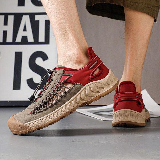 草鞋男款编织户外登山防滑涉水溯溪沙滩洞洞鞋男夏季休闲包头凉鞋