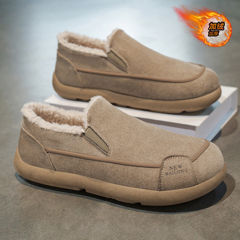 Мужская обувь, новинка 2025 года, зима, плюс бархатная толстая обувь lazy birkenstock, цельная обувь на теплом меху, непромокаемая хлопчатобумажная обувь one-step