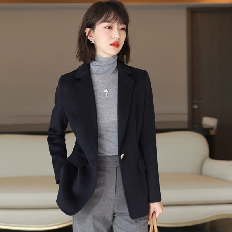Goluerji High-End Woolen Blazer for Women, Autumn and Winter, Elegant and Slimming, Single-Button Wool Suit Jacket