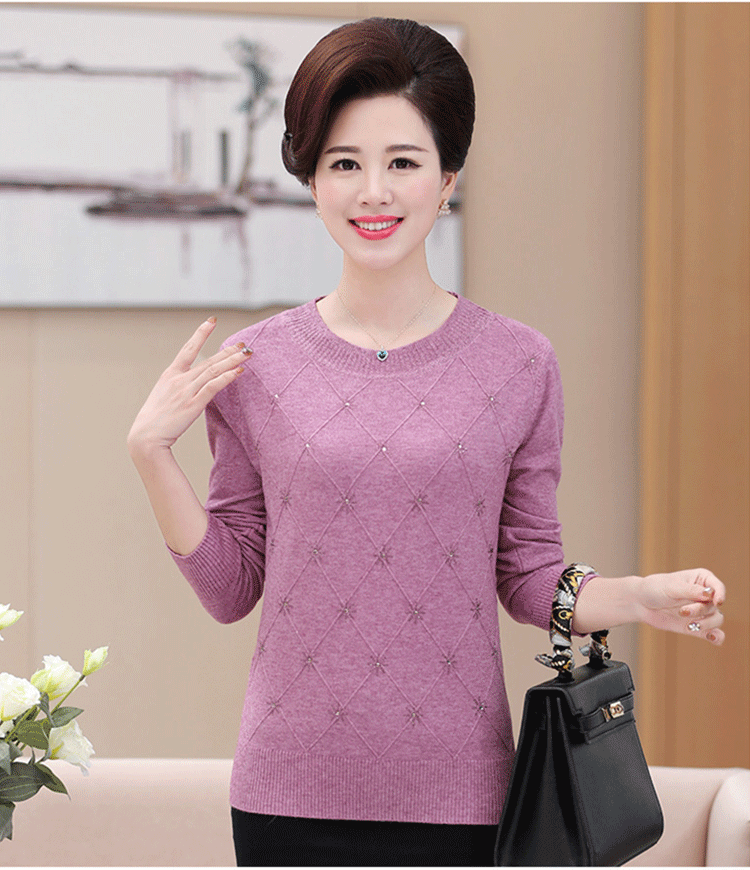 Áo len cho mẹ mùa thu và áo len mùa thu áo sơ mi mới trung niên của phụ nữ áo len mùa thu áo sơ mi dài tay thời trang trung niên nữ