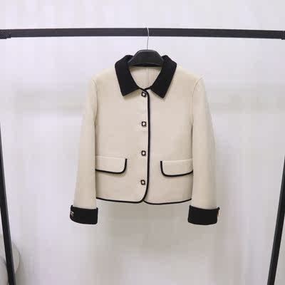 Double-sided wool coat for women, short chanel-style wool, Korean-style color-blocking and patchwork, youthful, casual and elegant woolen coat