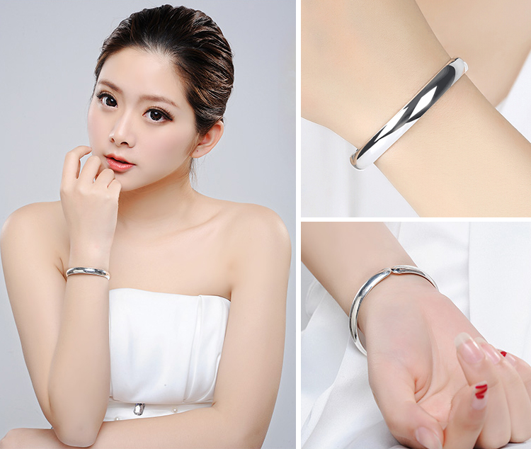 Thời trang mới s999 sterling bạc vòng tay nữ đơn giản linh hoạt mở vòng đeo tay kéo sinh viên trang sức bạc để gửi quà tặng mẹ vòng thạch anh tóc vàng