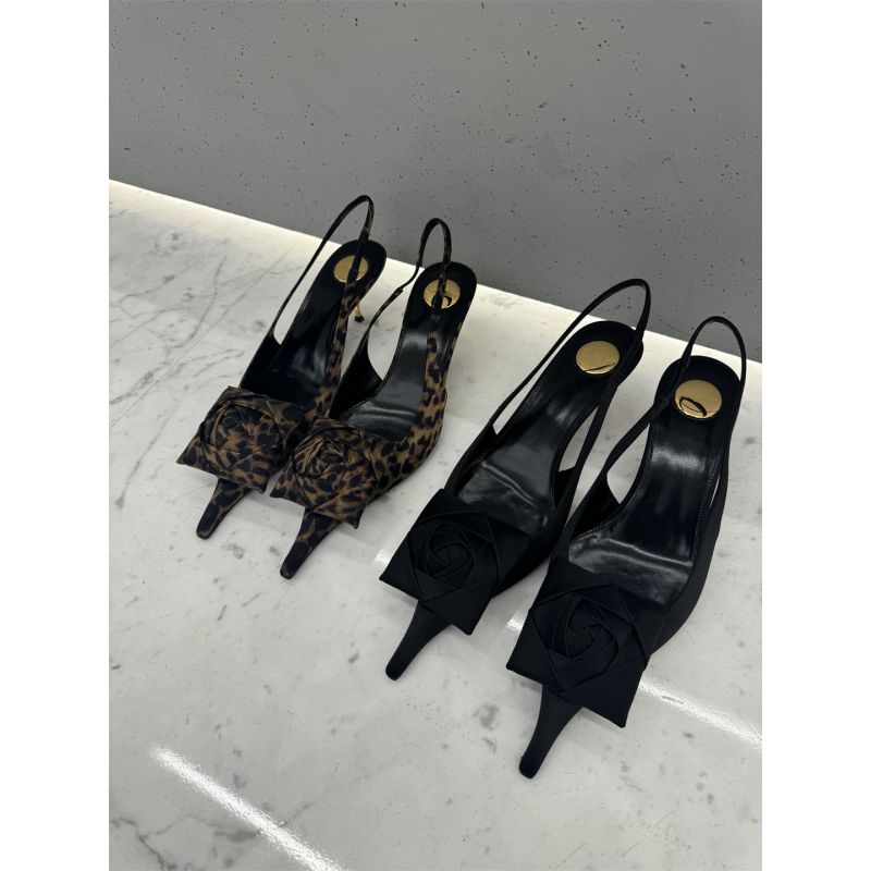 High-Heeled Pointed-Toe Rose Flower Backless Sandals for Women with Irregular Heels, 26 Spring New Style, Unique Leopard Print High-Heeled Shoes