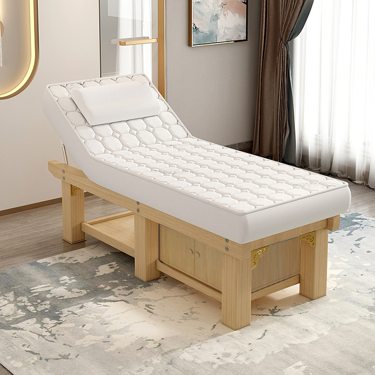 Solid Wood Latex Beauty Bed, Special Massage Bed for Beauty Salons, Traditional Chinese Massage Therapy Bed with Holes, Spa Ear Cleaning Therapy Bed