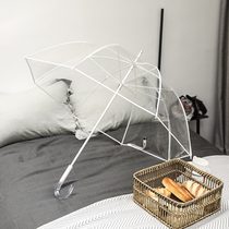 Transparent umbrella Long handle queen room Japanese literature and art arch net red Transparent umbrella Heavy rain umbrella Female wind reinforced ins umbrella