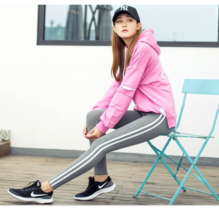 Quần legging nữ mặc mùa thu cotton trắng sọc thể thao quần đen co giãn bó sát chân quần shop thoi trang
