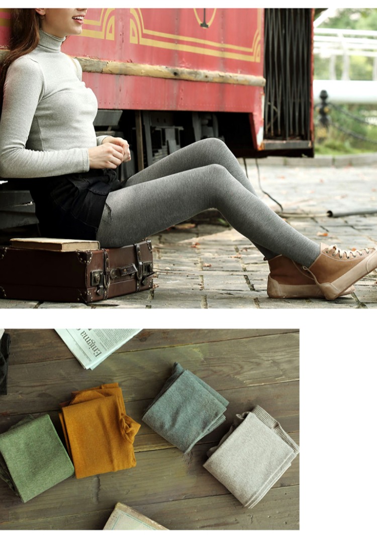 Mùa xuân và mùa thu mới chải bông vừa dày dày eo cao quần lửng micro áp lực xà cạp nữ cotton vớ quần ống rộng nữ