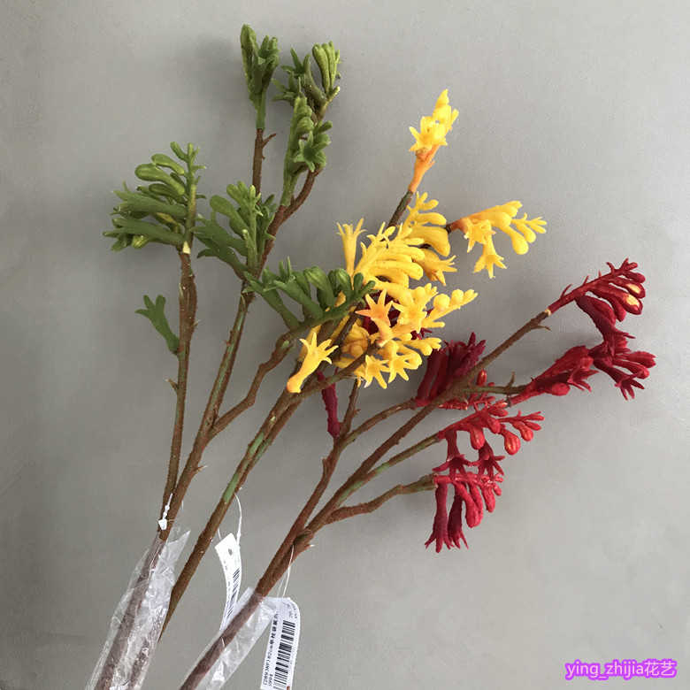 仿真花袋鼠爪黄色红色小众花材花艺师插花家居装饰摄影道具