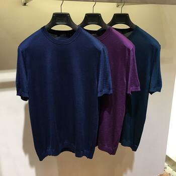 New imported fabric mulberry silk round neck short sleeve wool