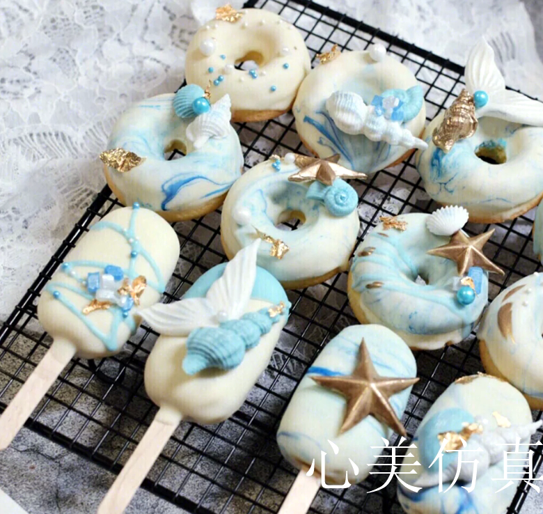 Baking decoration decoration red circle food photo props simulation cake popsicle model blue ocean style