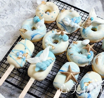 Baking decorative ornaments red ring food photo props simulation cake popsicle model blue ocean style