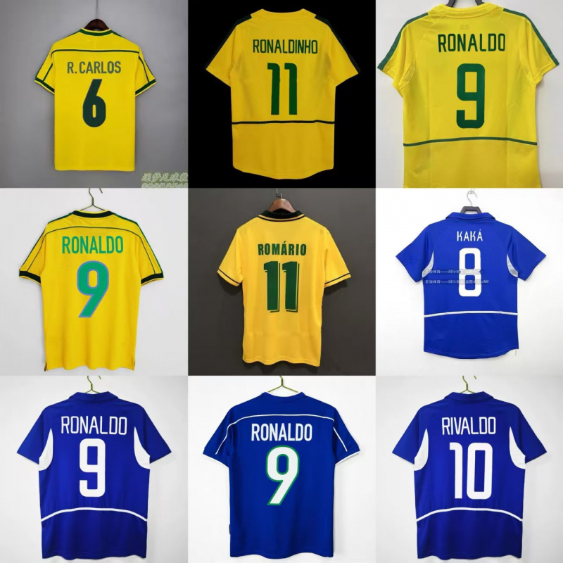 Retro Jersey Brazil National Team Uniform Ronaldo Kaka Neymar Rivaldo Carlos Football Uniform