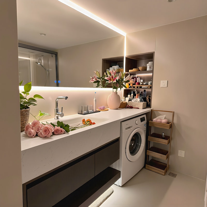 Balcony Washing Machine Cabinet and Bathroom Cabinet Combination with Integrated Rock Slab Hot-Bent Basin, Bathroom Sink, Hand-Washing Basin Cabinet Balcony Washing Machine Cabinet and Bathroom Cabinet Combination with Integrated Rock Slab Hot-Bent Basin, Bathroom Sink, Hand-Washing Basin Cabinet