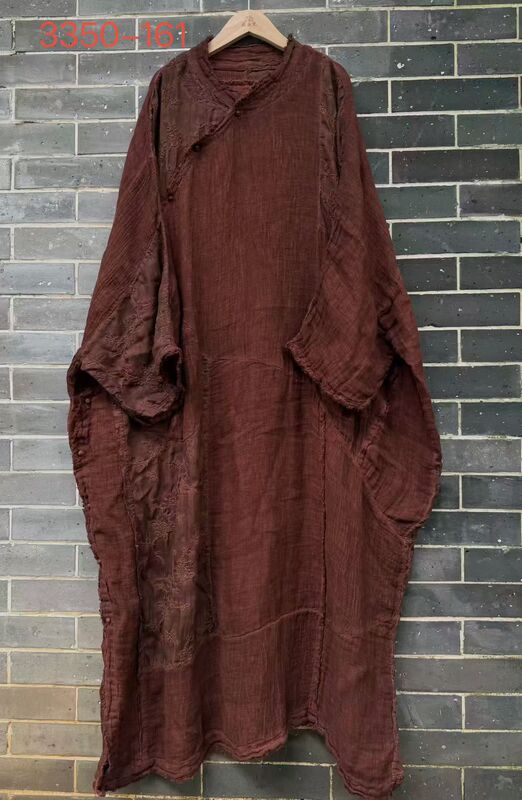 Budongcha Original Series Ma Shuer Diagonal Buckle Stand Collar Embroidered Classic Robe Dress Linen Length 130+ Budongcha Original Series Ma Shuer Diagonal Buckle Stand Collar Embroidered Classic Robe Dress Linen Length 130+