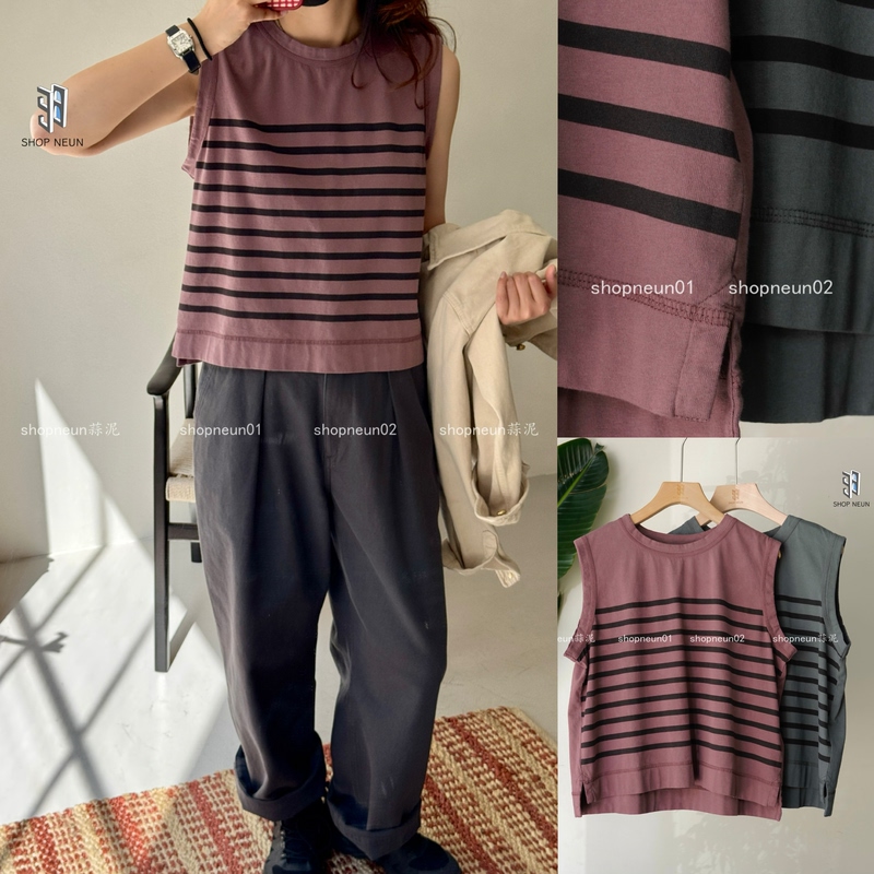 Official Collaboration with "Neun": Margaret Howell Mhl Round-Neck Striped Sleeveless Vest, British Version Official Collaboration with "Neun": Margaret Howell Mhl Round-Neck Striped Sleeveless Vest, British Version