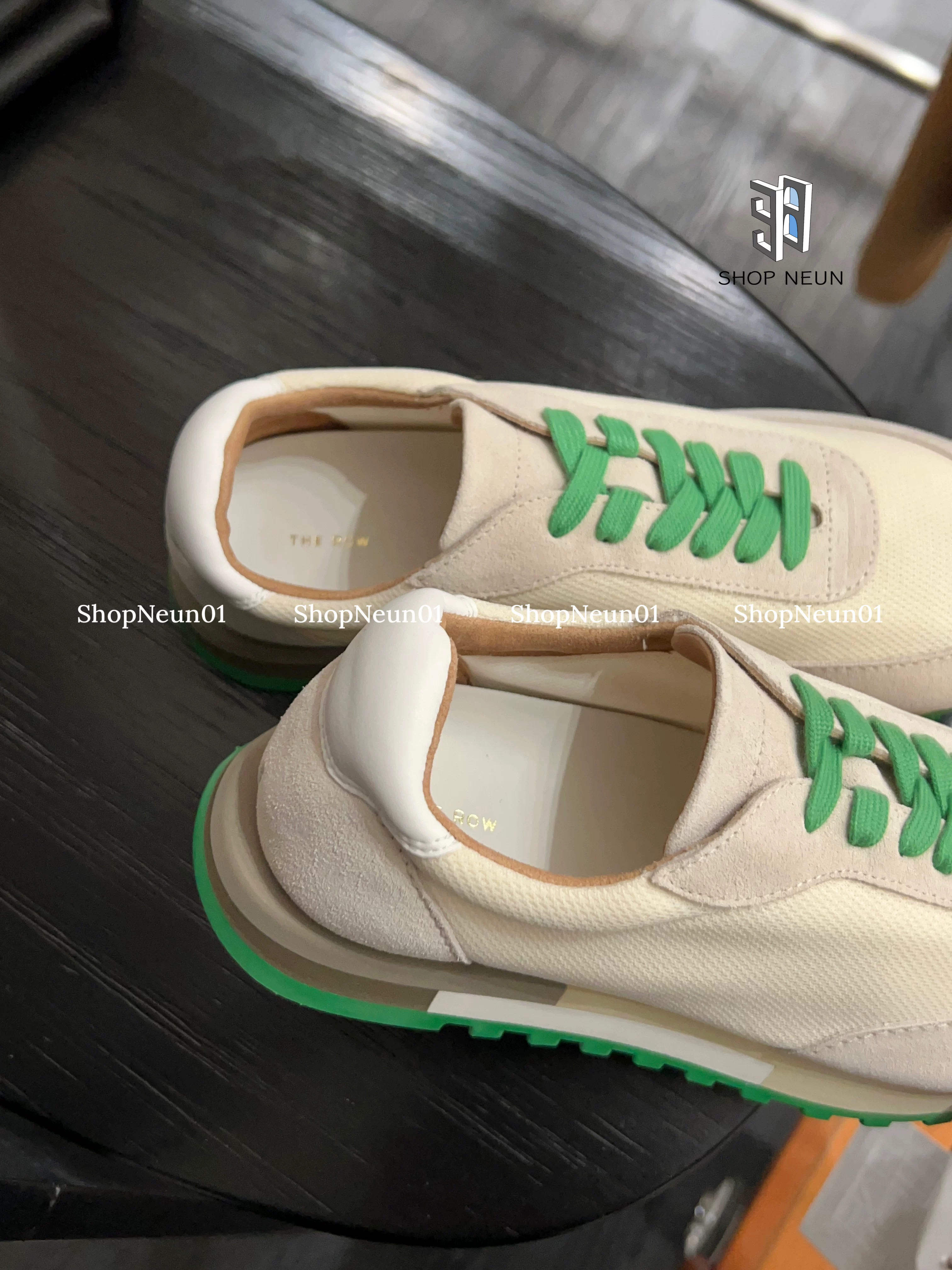 "Neun" ready stock the row owen runner lace-up sneakers, green bottom suede and mesh