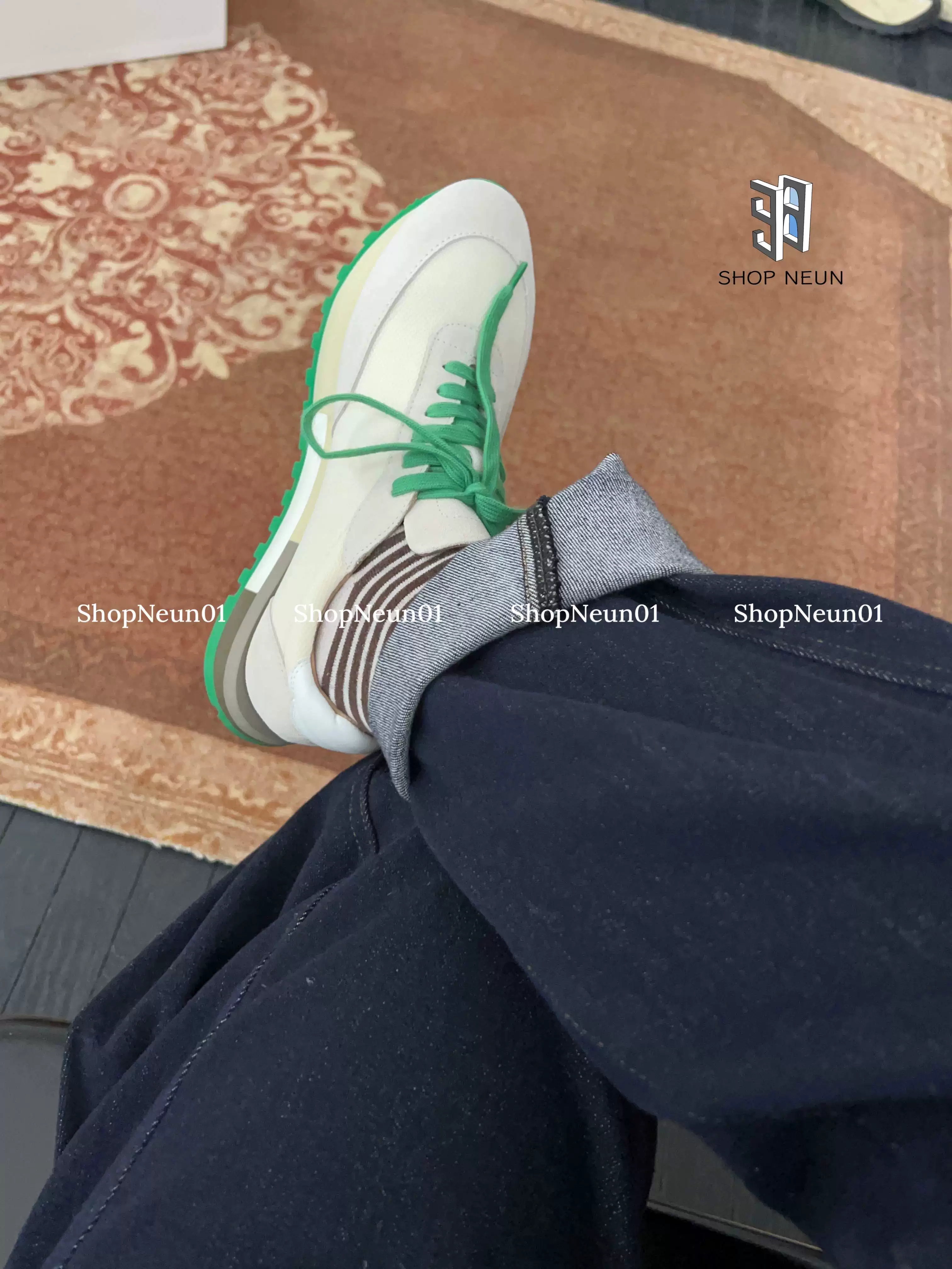 "Neun" ready stock the row owen runner lace-up sneakers, green bottom suede and mesh