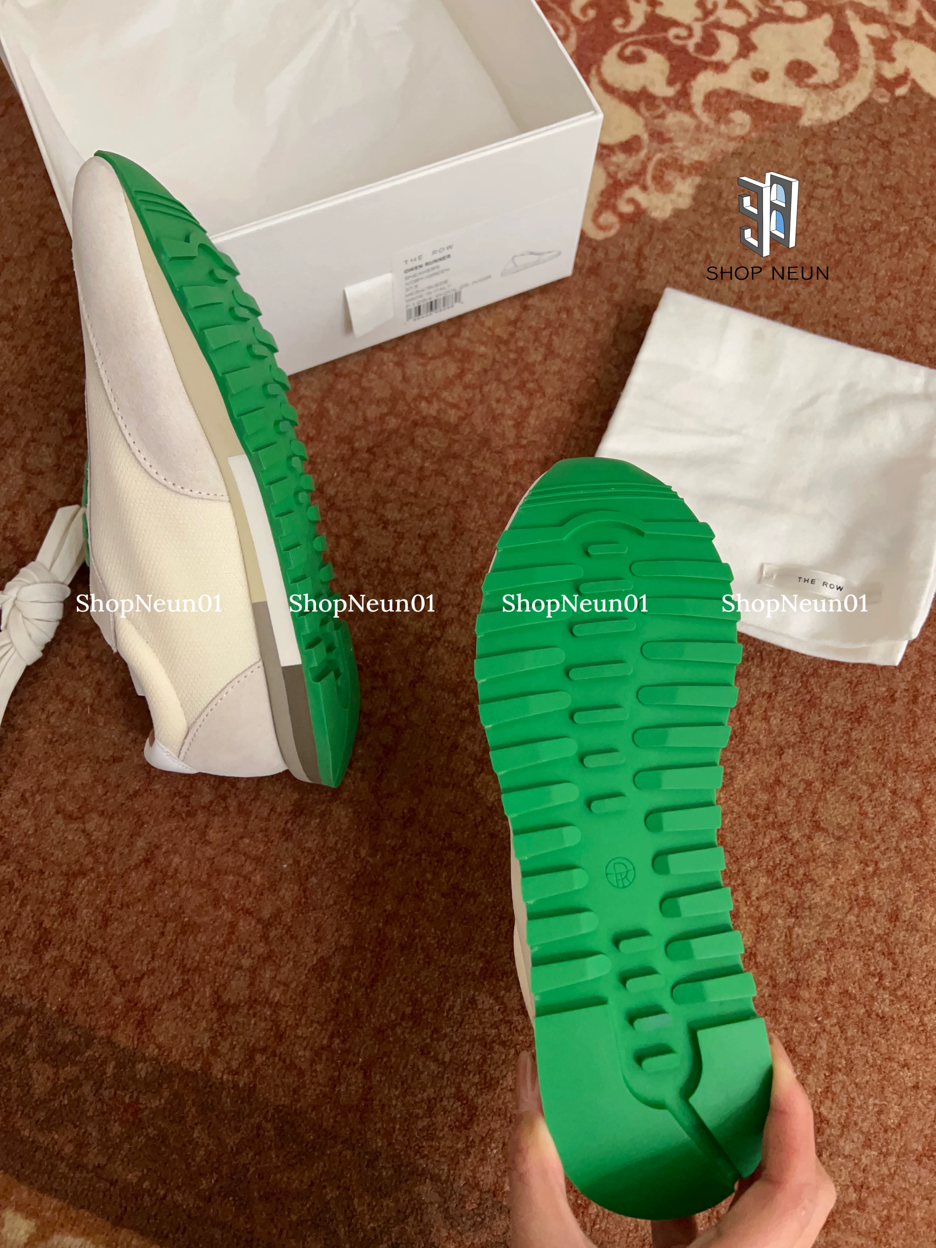 "Neun" ready stock the row owen runner lace-up sneakers, green bottom suede and mesh