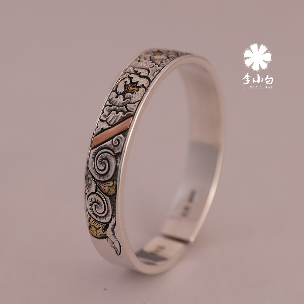 Li Xiaobai sterling silver bracelet pure handmade sterling silver 9999 master chiseled bracelet