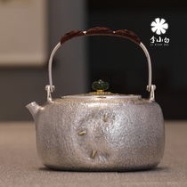 Li Xiaosilver pot pure silver 9999 silver pot pure silver burning kettle pure handmade silver pot stone grain patch pot
