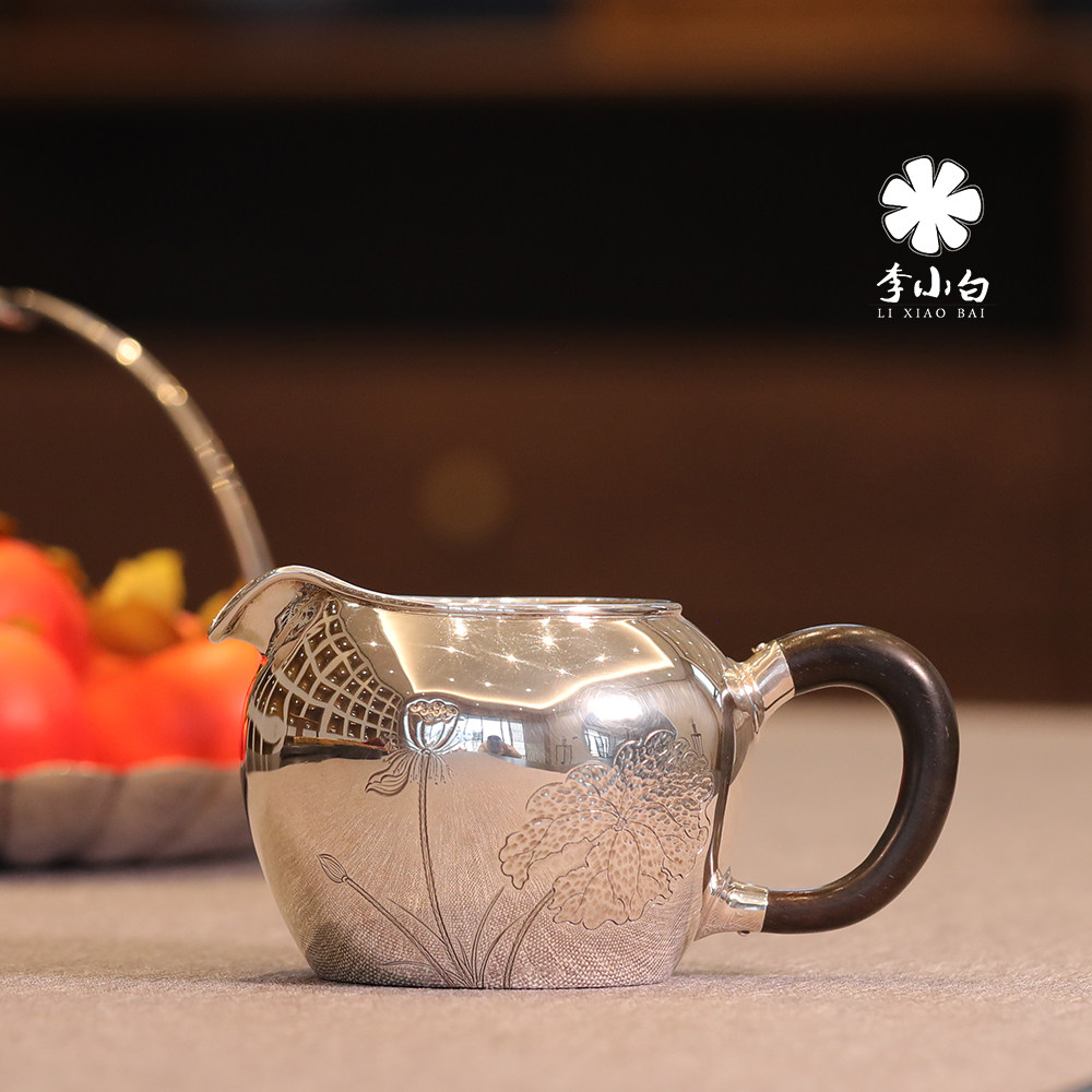 Li Xiaobi pure silver 9999 kmt cup carved lotus cup hand made pure silver knot cup fair cup