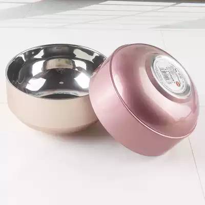 Rose gold anti-scalding double-layer bowl Adult rice bowl Stainless steel bowl Instant noodles bowl Anti-fall partition bowl Children's bowl