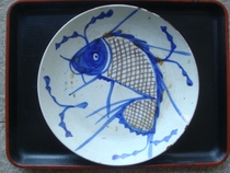 A3744 Qing mid - term green flower glaze red large fish plate color is good