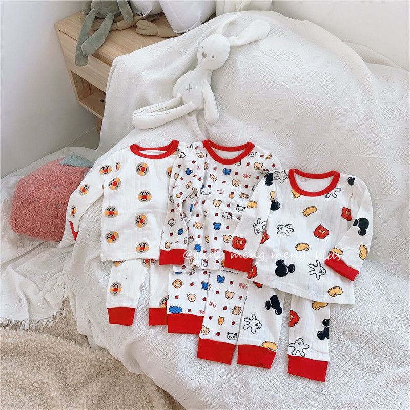 Children's pajamas autumn boys and girls pure cotton cartoon autumn clothes sanitary pants underwear set baby double layer absorbent cotton home clothes