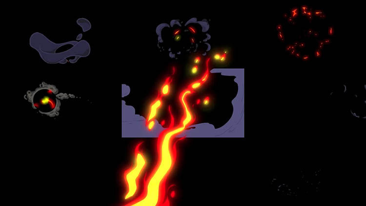 Final Cut Pro X 插件 94个火光闪电烟雾枪爆炸动画漫画卡通MG动画元素 for FCPX